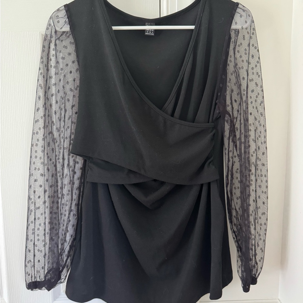 SHEIN Maternity Black Sheer Sleeve Blouse - Size Sm